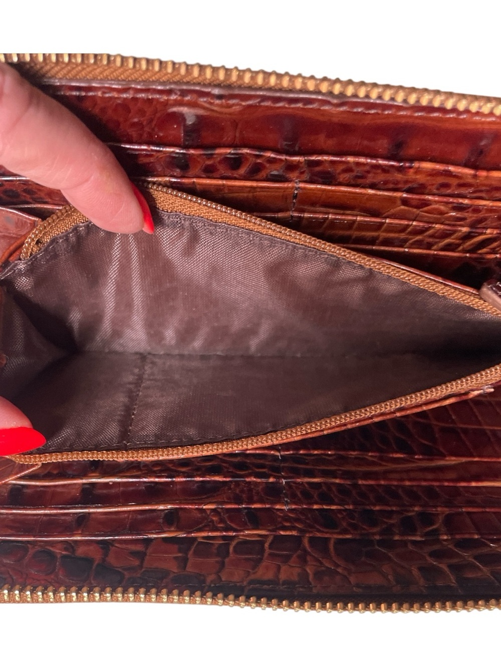 Brahmin Deep Chestnut Croc-Embossed Leather Zip Clutch - Picture 10 of 14